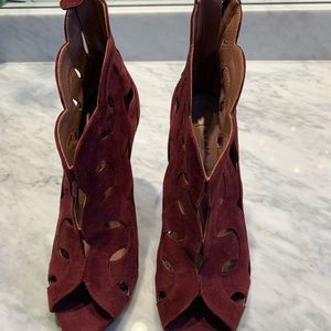Alaia burgundy suede open toe booties size 38